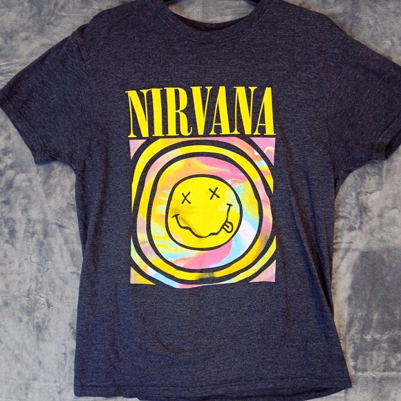 NIRVANA Other - Nirvana Shirt Mens Large Gray Smiley Face Graphic Tie Dye Grunge Rock Band Tee
